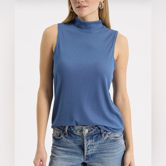 Express Denim Blue Ribbed Mock Neck Tank New With Tags - Picture 5 of 5